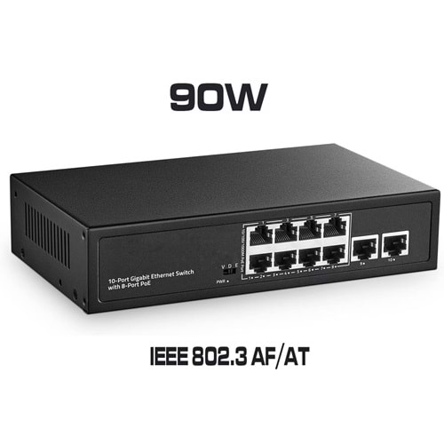OPAX-0890W 8 PORT 10/100M POE SWITCH +2 PORT UPLINK 90W