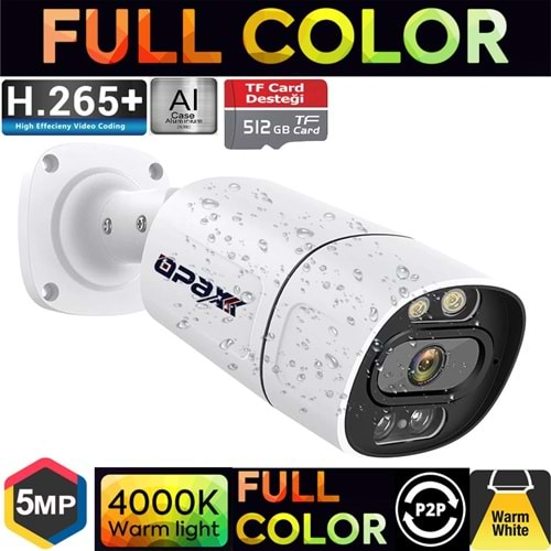 OPAX-3028 5MP IP TFT CARDLI H.265+ 4 WARM LIGHT FULL COLOR 3.6 MM METAL BULLET CAMERA