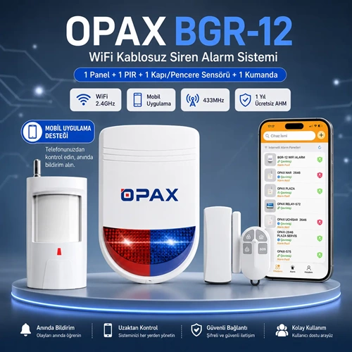 BGR-12 WİFİ KABLOSUZ SİREN ALARM SİSTEMİ MOBİL UYGULAMALI (1 YIL AHM ÜCRETSİZ)