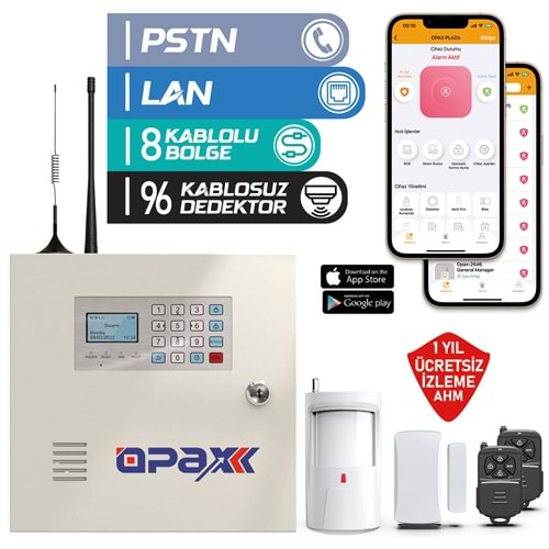 OPAX-2545LAN PSTN & LAN NETWORK KABLOLU & KABLOSUZ ALARM PANELİ (1 YIL AHM ÜCRETSİZ)