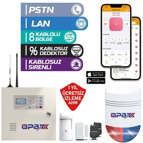 OPAX-2545LAN+BGR+09+AKÜ NETWORKLÜ ALARM PANELİ &BGR-09 KABLOSUZ SİRENLİ FULLSET (1 YIL AHM ÜCRETSİZ)