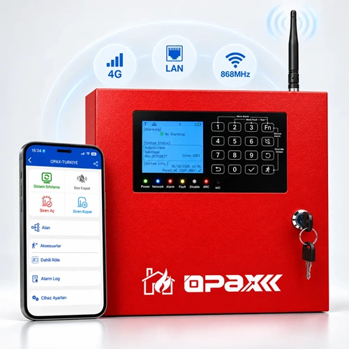 OPAX-WF868-4G-LAN Adresli Kablosuz Yangın Alarm Kontrol Paneli (868mhz) EN-54 Sertifikalı