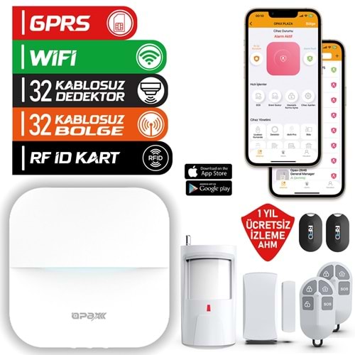 OPAX-W20-BEYAZ+BGR-09 GPRS I WİFİ & BGR-09 KABLOSUZ SİRENLİ ALARM SİSTEMİ (1 YIL AHM ÜCRETSİZ)