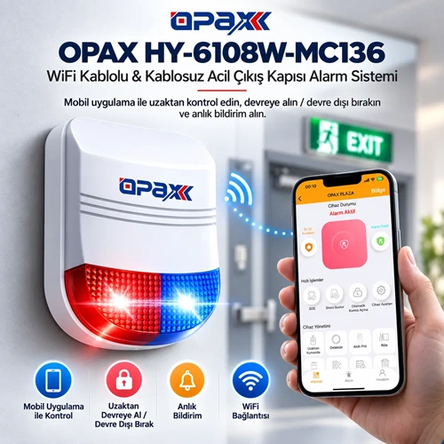 OPAX HY-6108W-MC136 WiFi Kablolu & Kablosuz Acil Çıkış Kapısı Alarm Sistemi