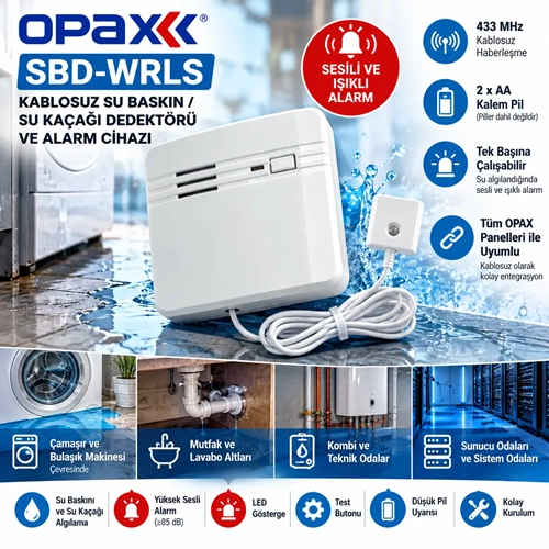 OPAX SBD-WRLS Kablosuz Su Baskın / Su Kaçağı Dedektörü ve Alarm Cihazı