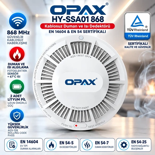OPAX HY-SSA01 868 MHz Kablosuz Duman ve Isı Dedektörü | EN 14604 & EN 54